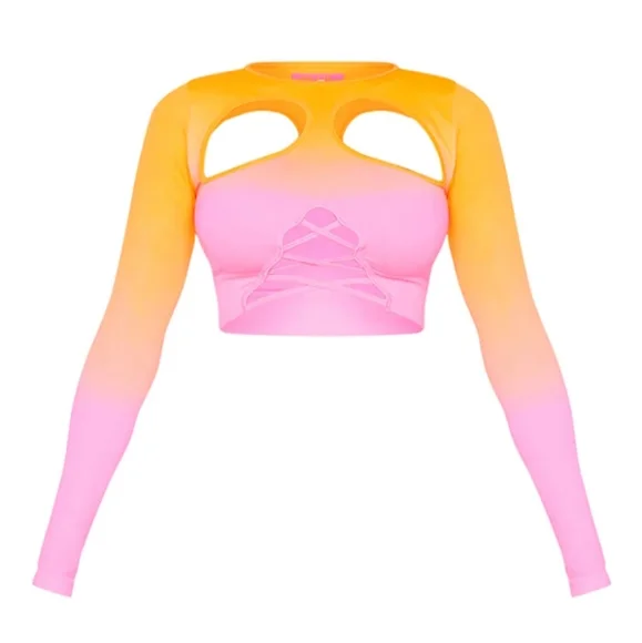 Sexy Prettylittlething plt shape ombre lace up cutout sports top (only) Large - Picture 5 of 7